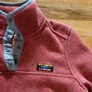 LL Bean Fleece Pullover Snap Button Sweatshirt, Size S Petite Color Deep Coral
